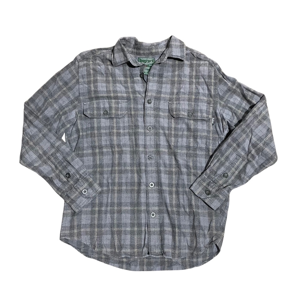Woolrich Mens Grey Plaid Flannel Button Down Shirt Cotton Long Sleeve Size M